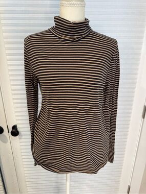 J. Crew Navy and Tan Striped Turtleneck Long Sleeve Top 0936